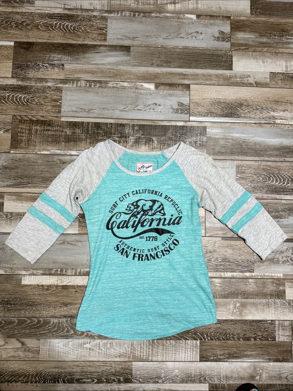 Reflex Aqua & Gray Raglan Long Sleeve Tee with California Graphic